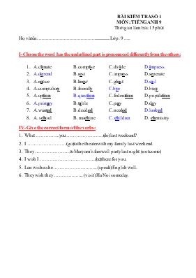 Bài kiểm tra số 1 môn Tiếng anh 9
